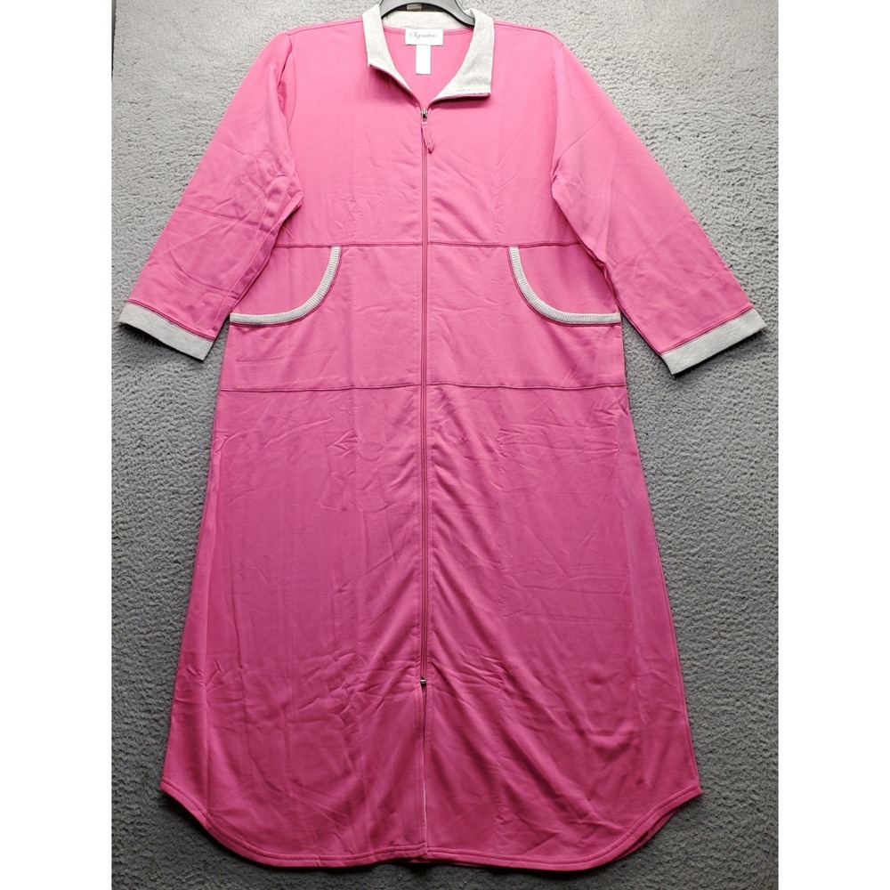 Stan Herman Signature Long Robe Womens XL Pink 3/4 Sleeve Full Zip Sleepwear